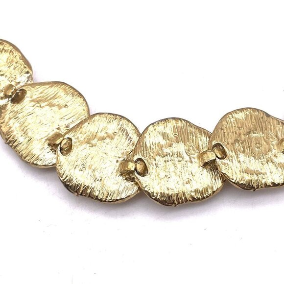 Vintage Link Hammered Disc Pearl Accents Necklace Gold Tone Fold Over Clasp 17" - Picture 5 of 5